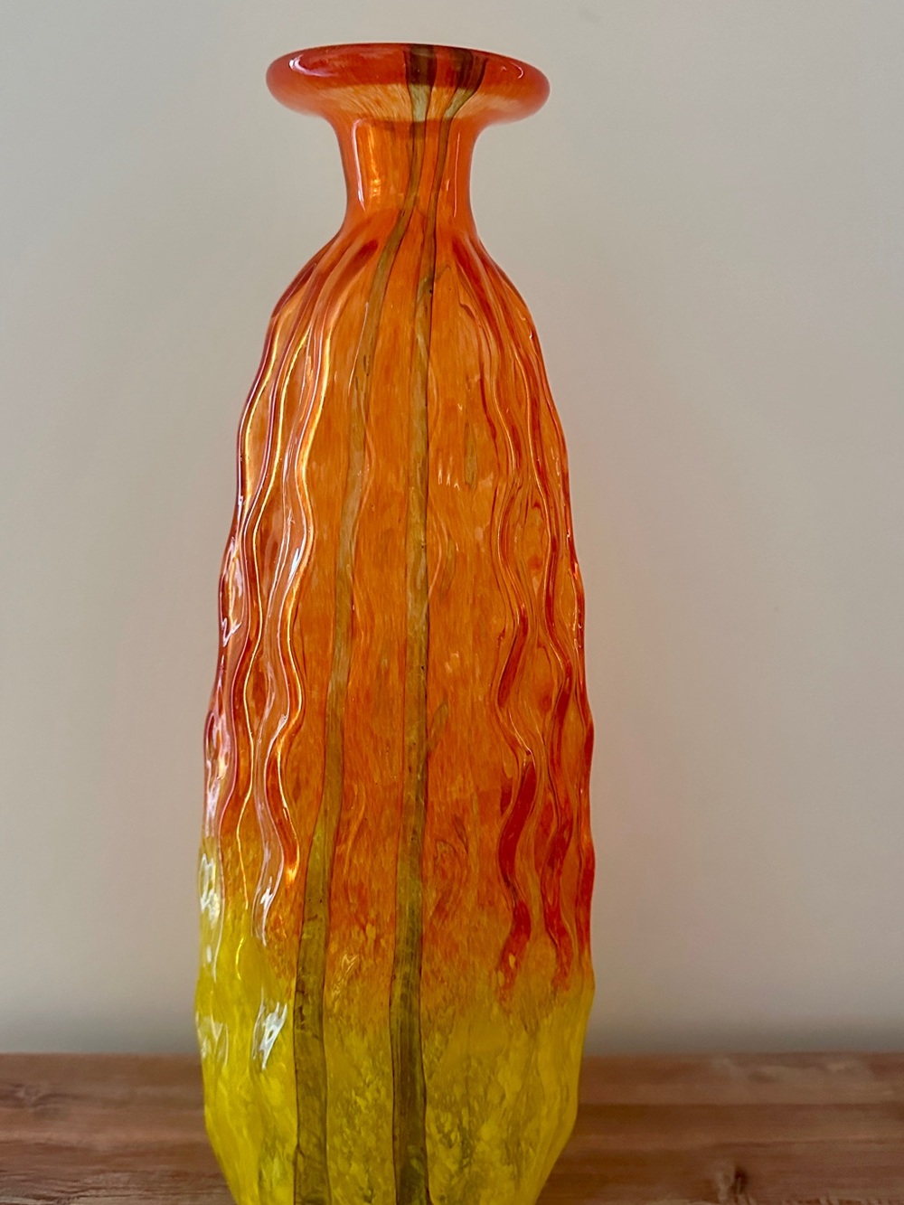 Vintage Blenko Strata 2134 Art Glass Vase Tangerine Wayne Husted